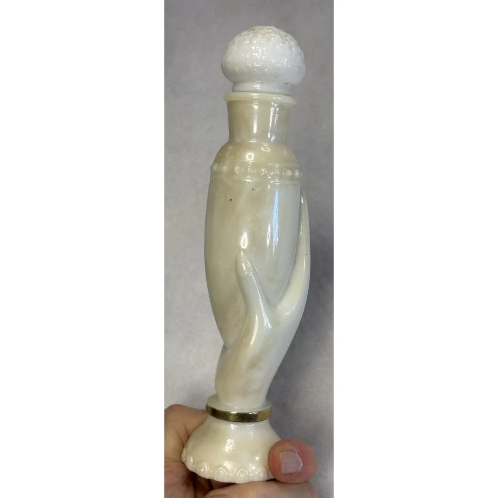 Vintage Avon Elusive Cologne Bottle White‎ Milk Glass Hand Holding Bottle EMPTY